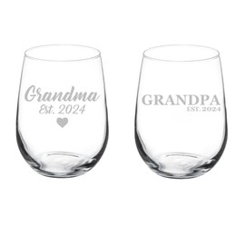 MIP Set of 2 Wine Glass Goblet Gift Grandma And Grandpa Est 2024 Grandparents Baby Announcement Pregnancy Reveal (17 oz Stemless)