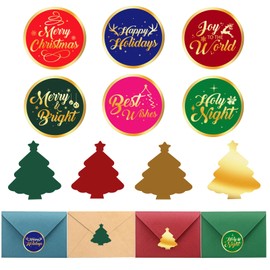 240 PCS Christmas Stickers for Cards,2'' Merry Christmas Envelope Seals Gold Foil Christmas Tree Labels Holiday Letter Greeting Sticker for Cards Gift Envelope Seals