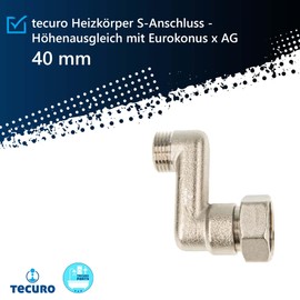 tecuro - Radiator, S connection, 40 mm height compensation, with Euro cone x external thread, 3/4 inch x 1/2 inch, nickel-plated brass - AGS-40
