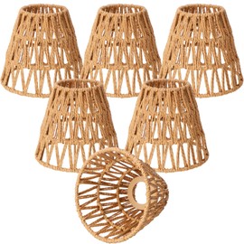 Tujoe 6 Pcs Small Rattan Bell Lamp Shade Boho Handwoven Barrel Rattan Lamp Shade Chandelier Shades Replacement for Table Floor Lamp Wall Sconces Pendant Light Fixtures, 5.9" H x 5" D, 1.53" Fitter