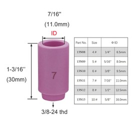 13N11 7# TIG Alumina Nozzle Ceramic Cups Fit PTA SR DB WP 9 20 25 TIG Welding Torch Accessories 10PK (13N11 7#)