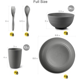 Shopwithgreen Wheat Straw Dinnerware Sets for 8, 40 Pcs Microwave Unbreakable Plates and Bowls Sets, Reusable Lightweight Tableware Dinner Dishes, Bowls, Cups, Plastic Dishes for Camping, Kitchen, RV