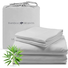 Luxury Bamboo Cooling Queen Size Bed Sheets Set - 4 PCS 100% Viscose, 400 Thread Count Hotel Sheets with 16" Deep Pocket & 2 Pillowcase - Moisture-Wicking, Breathable, Soft, Wrinkle-Free Sheets - Gray