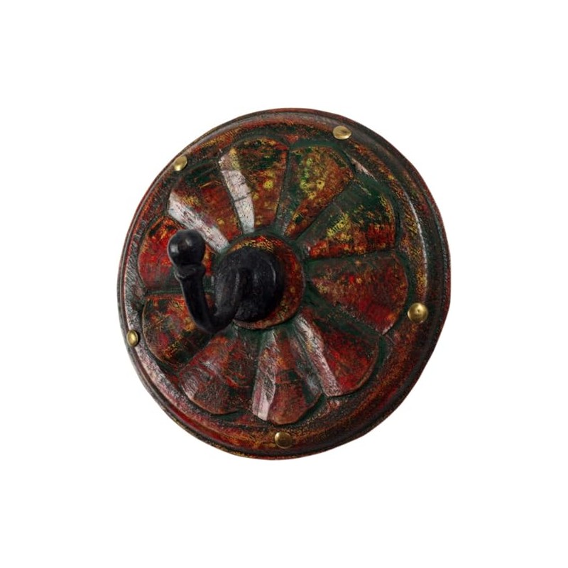 GURU SHOP Indian Round Wooden Wall Hook, Key Holder, Coat
