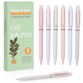 KONVINIT 6pcs Gel Pens, 0.5mm Quick Dry Black Ink Fine Point Smooth Writing Pens, Cute Pens with Green Box for Journaling, Office, School Supplies