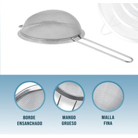 BRICOMIRAS Stainless Steel 20 cm Kitchen Strainer, Fine Mesh for Oil, Pasta, Rice etc., Dishwasher Safe