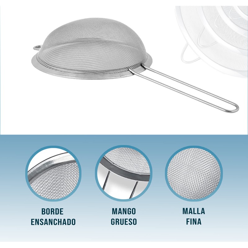 BRICOMIRAS Stainless Steel 20 cm Kitchen Strainer, Fine Mesh for