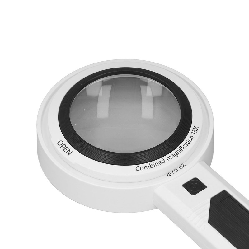 Reading Magnifying Glass 15X Magnification 3 Colors Adjustable LED Illuminated