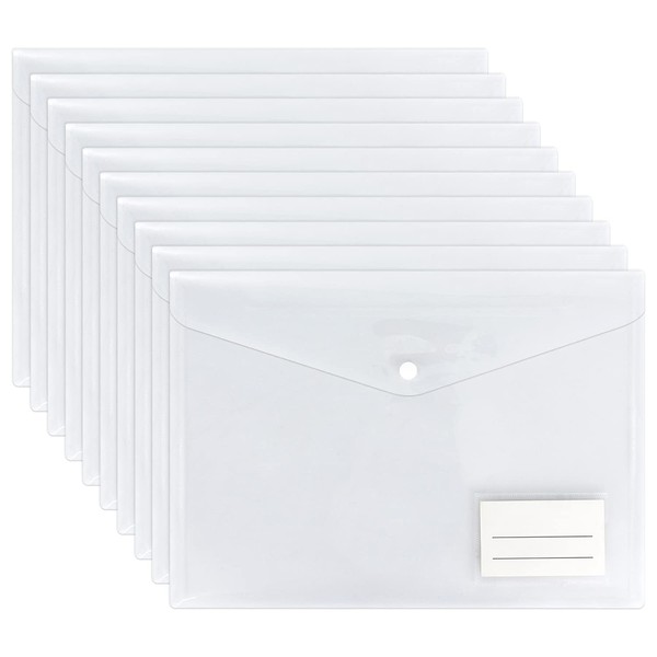 Clear Plastic Wallets - 10 Pack A4 Plastic Folders Document
