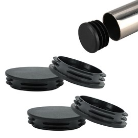 BOPOREAE 4 Pack 3" (76 mm) OD Ribbed Plastic Hole Plugs, Round Ribbed Metal Tubing End Caps, Glide Insert Furniture & Fence Finishing Plugs, Durable & Noise Reduction Plastic Pipe Plug, Black