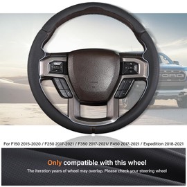 Steering Wheel Cover for Ford F150 2015-2020/ F250 2017-2021/ F350 2017-2021/ F450 2017-2021/ F550 2017-2021,Snug-Fit Segmented Non-Slip Car Steering Wheel Cover,Nappa Black