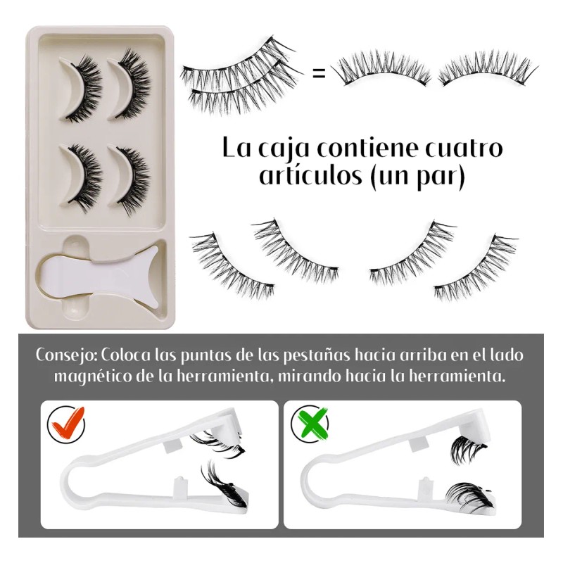 Kit De Pestañas Magnéticas Reutilizables Con Aplicador 2pars