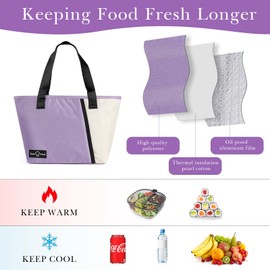 Linkidea Insulated Lunch Bag, Reusable Lunch Tote Bag with Zipper for Men & Women, Insulated Lunch Box Bag with Hand Strap Compatible with Bentogo, LunchBots, EasyLunchboxes (Purple)