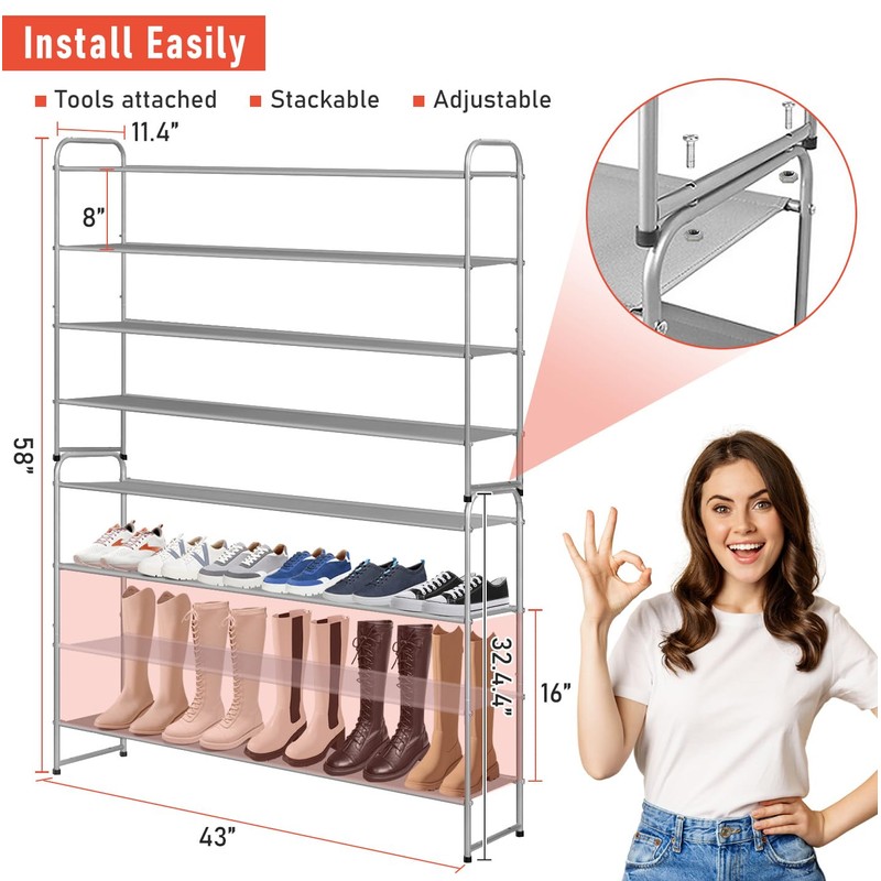 MISSLO 4 Tier Long Shoe Organizer for Closet Shoe Rack