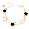 Five Leaf Clover Double Bead Chain Bracelet Black and White