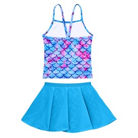 WhizBuzz Girls Swimsuits Size 3-4t Purple Blue Scale Tankini Bathing Suit Sleeveless Swimwear with Pantskirt