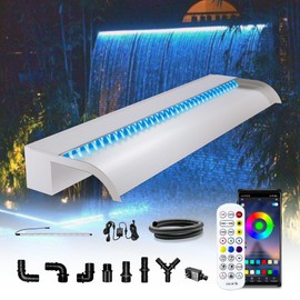 Waterfall Pool Fountain, LONGRUN Stainless Steel Waterfall Spillway for Pools and Ponds - 35.4" Wide Decorative Water Feature for Swimming Pools, Koi Ponds, and Garden