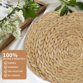 MI CASA Round Woven Placemats Set of 6, 30cm Natural Water Hyacinth Placemats, Woven Rattan Tablemats, Heat-Resistant Handmade Braided Straw Tablemats for Dining Table, Home, Wedding