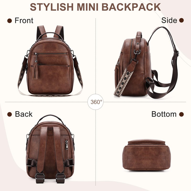Kasgo Mini Backpack Women's Waterproof PU Leather Small Backpack Women