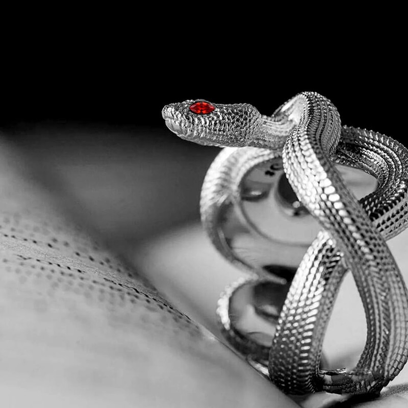 THJEW Unisex Antique Silver Wrap Snake Ring,Cool Retro S925 Sterling