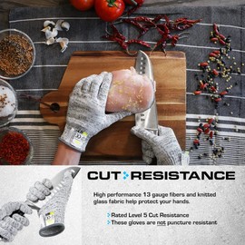 Glove Station Ultra Durable Series Cut Resistant Gloves - Cutting Gloves for Chefs, BBQ and Cooking - Level 5 Protection, Food Grade Safe Cut - Grey, Large Size