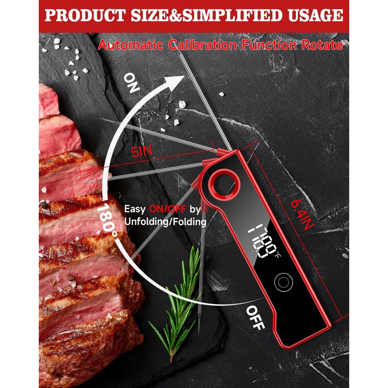 2025 Meat Thermometer Digital, ±0.5°F Accuracy Instant Read Thermometer180° Rotating