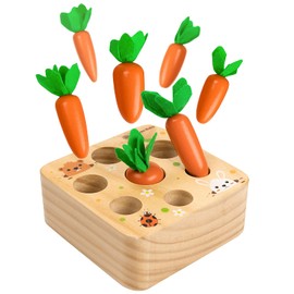 Baby Wooden Toy from 1 Year Old, Motor Skills Toy for Boys and Girls, Montessori Sorting Game, Wooden Puzzle, Carrot Harvest, Educational Toy for Children as a Birthday Gift