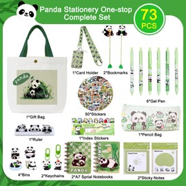 Panda Stationary Set, 73Pcs Back to School Deals Gifts Kit with Kawaii Panda Gift Bag,Notebook,Gel Pens,Pencil Case,Stickers,ID holder,Ruler,Bookmark, Ideal for Kids, Students Holiday Birthday Gift