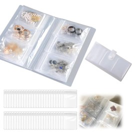 Walquicks Libro de Almacenamiento de Joyas Transparente, Organizador de Joyas de Viaje Bolsas Transparentes para Joyas para Pendientes,Anillos (84Rejillas+50Bolsas)