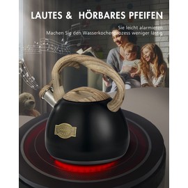 Poliviar Tea Kettle, 2.7 L Hob Tea Kettle, Audible Pipes Teapot, Food Grade Stainless Steel for Anti-Rust, Anti-Hot Handle, Suitable for All Heat Sources (JX2022-MH30-DE)