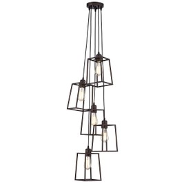 Chloe Lighting IRONCLAD Industrial 5 Light Oil Rubbed Bronze Large Pendant Ceiling Fixture 18" Wide