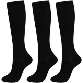 Dress Cici Compression Socks for Women, Nylon Knee High Socks for Outdoor Athletic (3 Set: Black), Asia Size L