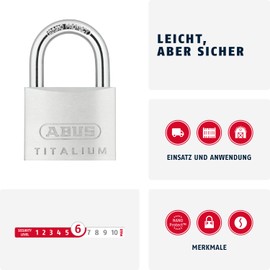 ABUS ABUS Vorh?ngeschloss Titalium 64TI/50 - Kellerschloss mit Schlossk?rper aus Spezial-Aluminium - geh?rteter Stahlbgel - ABUS-Sicherheitslevel 6