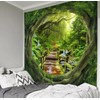 Hoisy Green Forest Cave Tapestry Wall Hanging Jungle Wood Wall