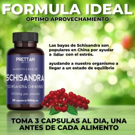 Suplemento Alimenticio Prettan Schisandra 500mg 60 Caps Sin Sabor                                                                                     