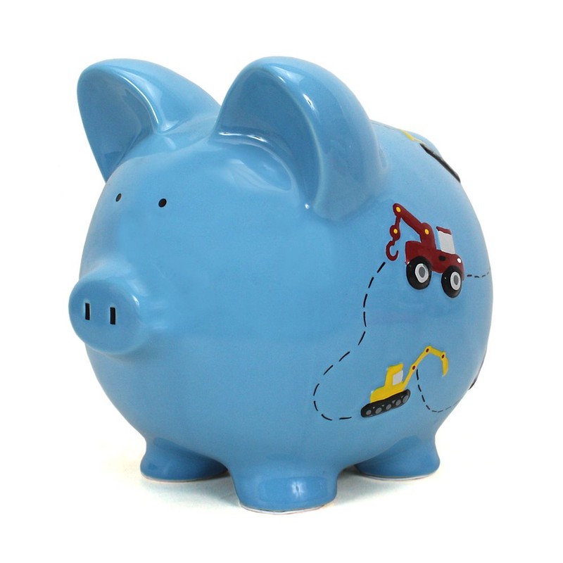 Child to Cherish Ceramic Piggy Bank for Boys, Construction Trucks,