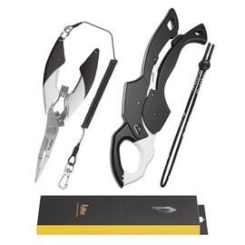 pullther fishing Fish Gripper 9.2",Muti-Function Line Cutter and Split Ring Fishing Pliers for Fly Fishing, Ice Fishing,Saltwater Fishing Tool Kit,Fishing Gear with Fishing Lanyard