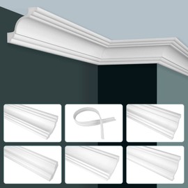 Grand Decor Stucco Moulding Ceiling Modern, PU Hard Foam & Flexible, 2 m Ceiling Mouldings, Smooth Corner Profiles, Wreath Strips, Ceiling Decorative Mouldings (2 Metres, P814 White)