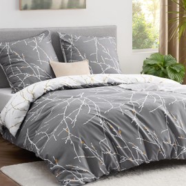 Bedsure Bed Linen 135 x 200 cm Microfibre 2-Piece Duvet Cover 135 x 200 cm Set of 2 with 80 x 80 cm Pillow Case, Grey Branches for Single Bed with Zip