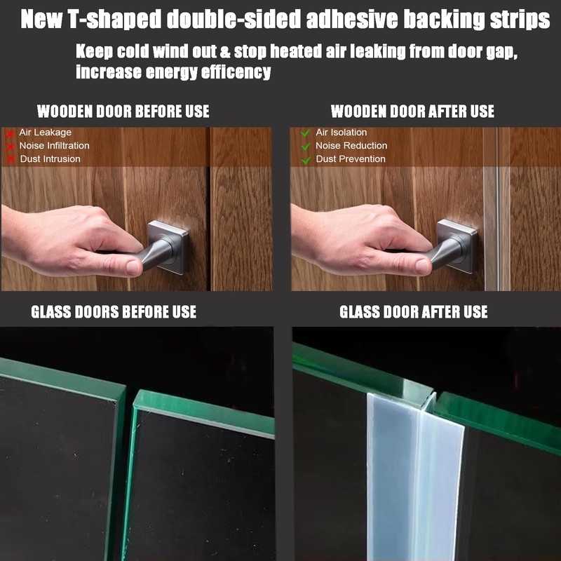 Upgrade T-Shaped Door Draft Stopper, Clear Silicone Seal Strip Weather