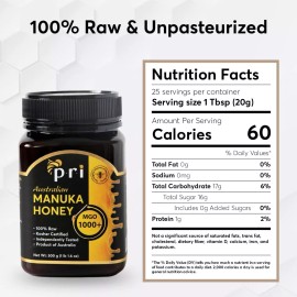 P.R.I PRI Manuka Honey, MGO 300+, 1.1LB Australian Raw Manuka Honey 500g (PACK OF 1 )