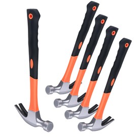 MOUYAT 5 Pack 16oz Claw Hammer with Comfortable Handle - Heavy-Duty Nailing Tool, Framing and Carpenter Use, Secure Grip for DIY Projects