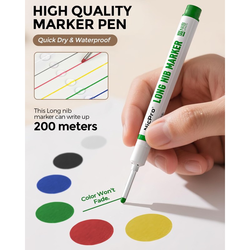 Nicpro 12 PCS Long Nib Marker Pens, 20mm Deep Hole