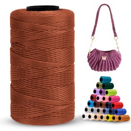 LEREATI Polyester Yarn 1 mm x 230 m Macrame Yarn 1 mm Cotton Yarn Polyester Macrame Cord Polyester Rope Cotton Cord for Handbag, Shoulder Bag, Crochet Bag, Knitwear (Light Coffee)