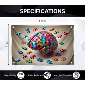 3x5 Ft Polyester Flag with 4 Brass Grommets - Intellectual Single Sided Banner with Multicolored Puzzled for Wall Office Decor - Vivid Illustration of the Human Brain Puzzled Mind Wall Hanging Design
