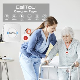 CallToU Elderly Monitoring Call Button Wireless Caregiver Pager Smart Senior System with Light Personal Buzzer Alarm 2 Portable Transmitters 1 Plugin Receiver