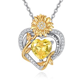 AENEAS You Are My Sunshine Necklace Sunflower November Birthstone Necklaces Sterling Silver Heart Citrine Pendant Jewelry Women Gift for Birthday Mothers Day Christmas Anniversary