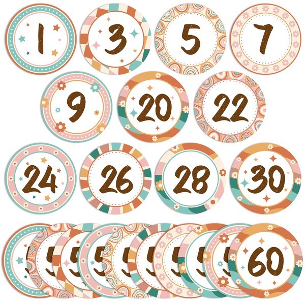 QOUBAI 60Pcs Boho Number Cutouts Number 1 to 60 Rainbow