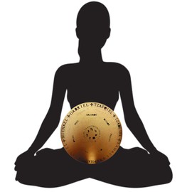 Sello de los 7 Arcángeles, Talismán de los 7 Arcángeles, Sello de Salomón, Símbolo de los Ángeles, Heptagrama, Tamaño grande de 30 cm de diámetro, Pintado en todas sus caras en dorado, Armonizado con cuencos tibetanos mientras es realizado, Cortado en lá