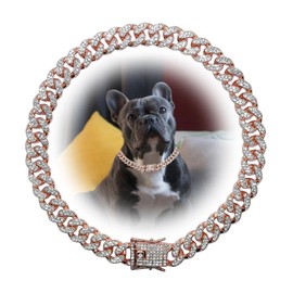 Length Adjustable Dog Chain Collar Diamond-Studded Cuban Link 13mm Wide Dog Necklace Jewelry Accessories 4 Colors 8-30in for Small Medium Large Dogs/Cats (Rose Gold, 16in)